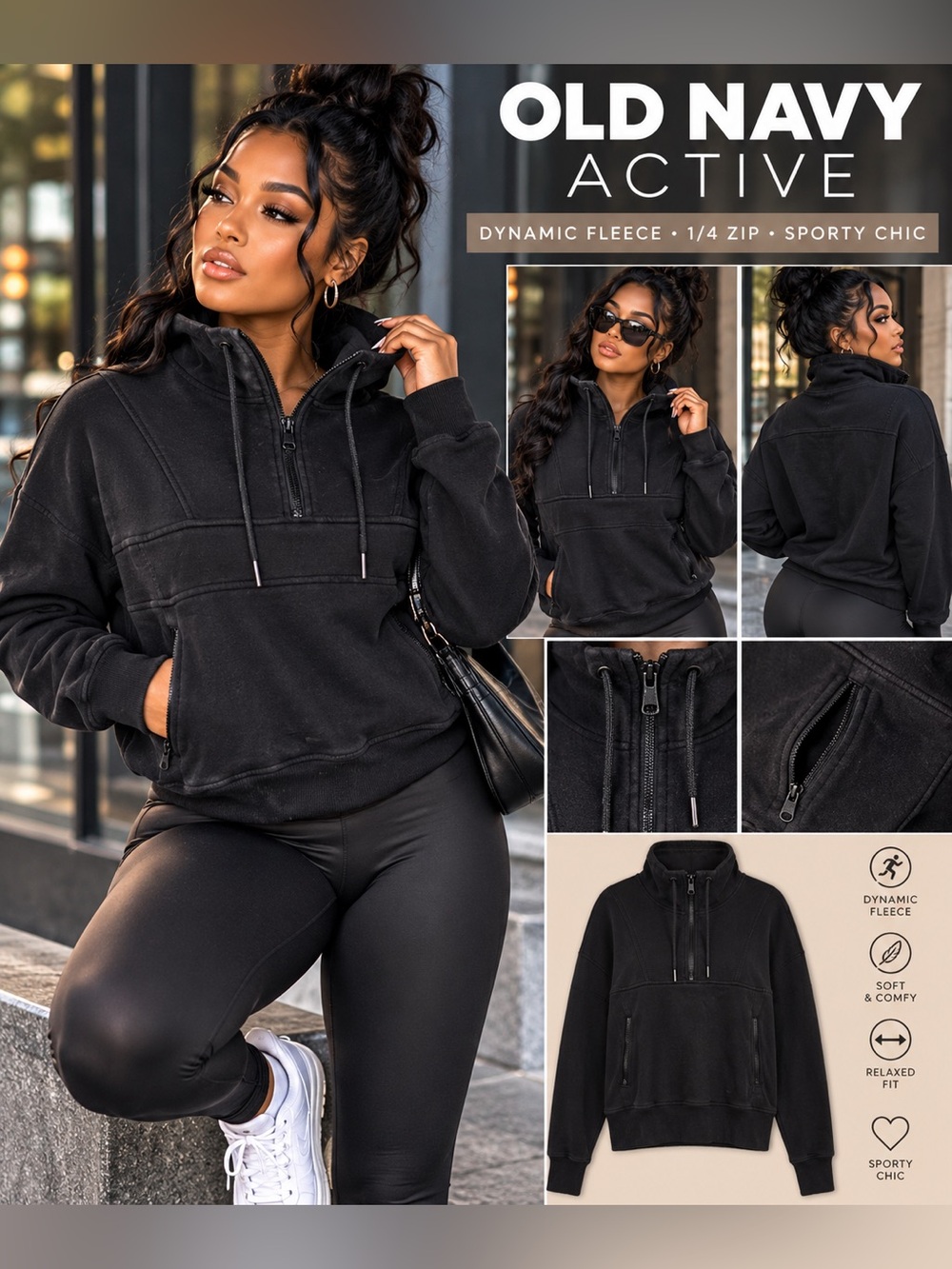 Old Navy Black 1/4 Zip Dynamic Fleece Hoodie size 2XL